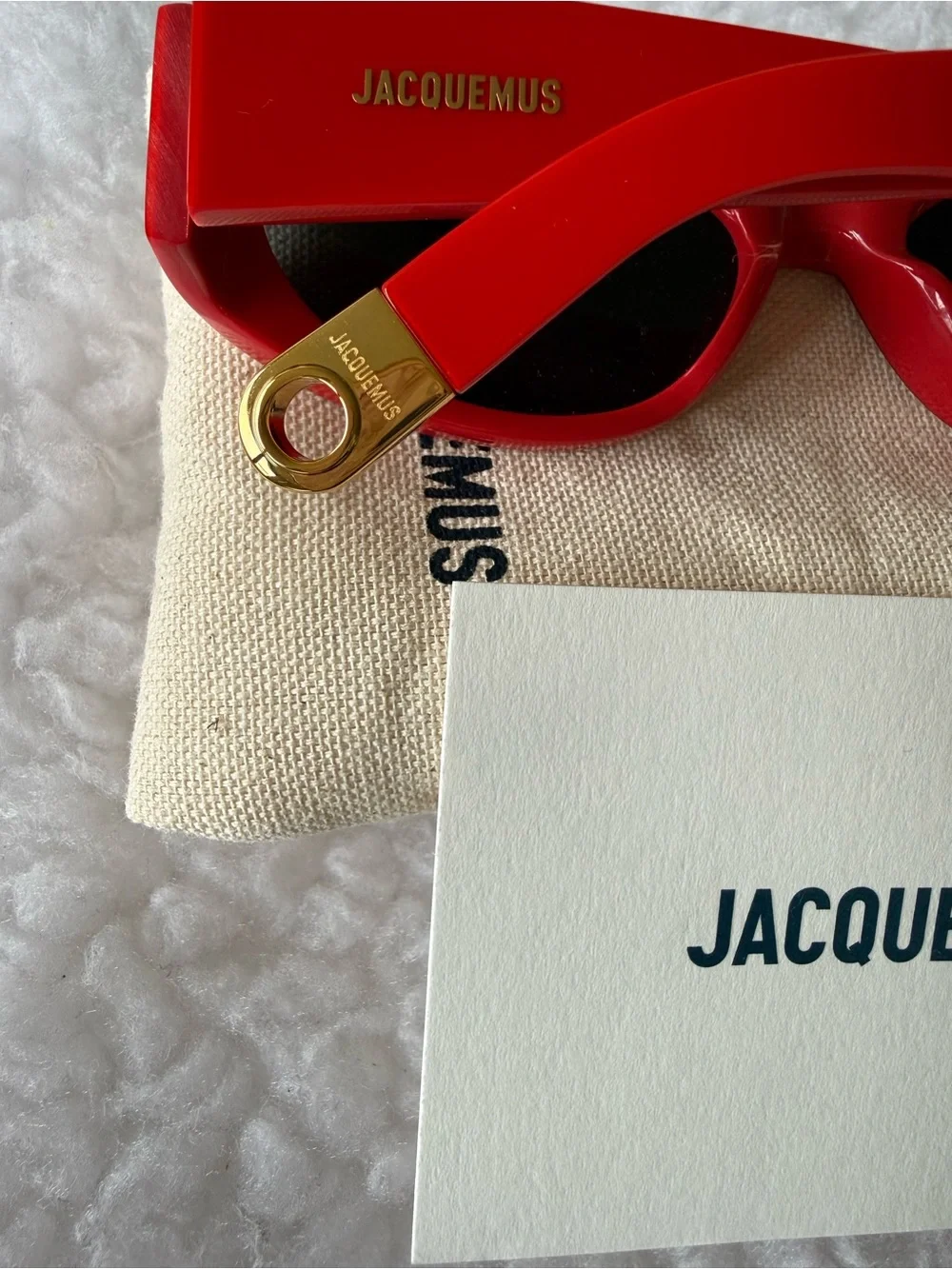 Jacquemus Bright Red Oval Sunglasses with Gold Accents